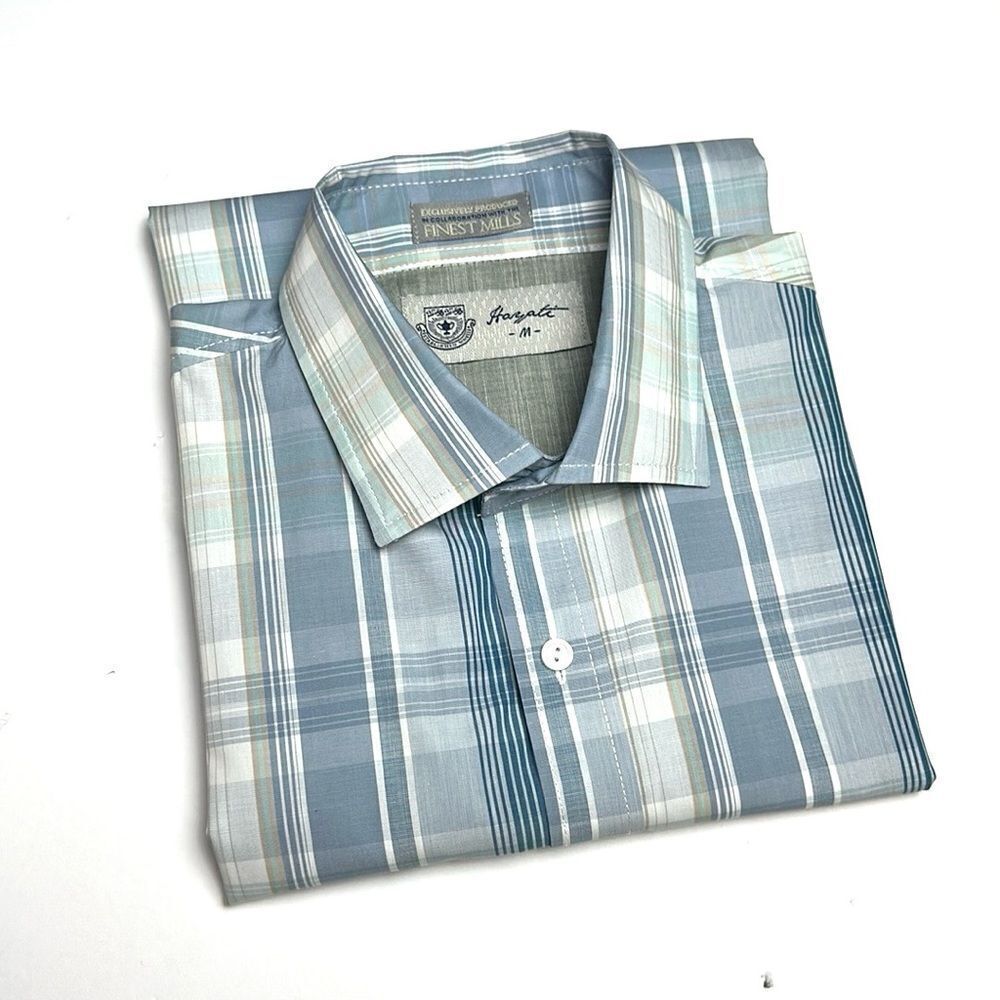 NWT Hayati Cotton Button Down Shirt Plaid Sage Green Gray Blue size M